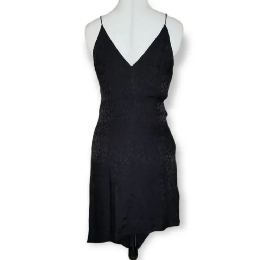 Cushnie Target Black Satin Leopard Print Dress Asymmetric